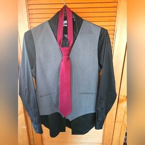 Perfect For Fall Or Winter Wedding! Men's Black Dress Shirt, Tie, and Gray Vest